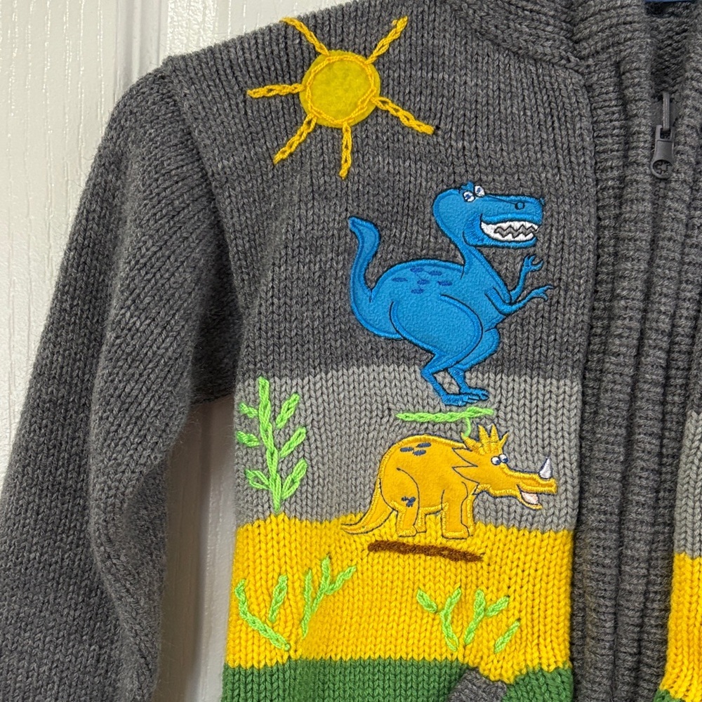 Handmade Gray and Green Palm Tree Knit Sweater - Picture 3 of 5